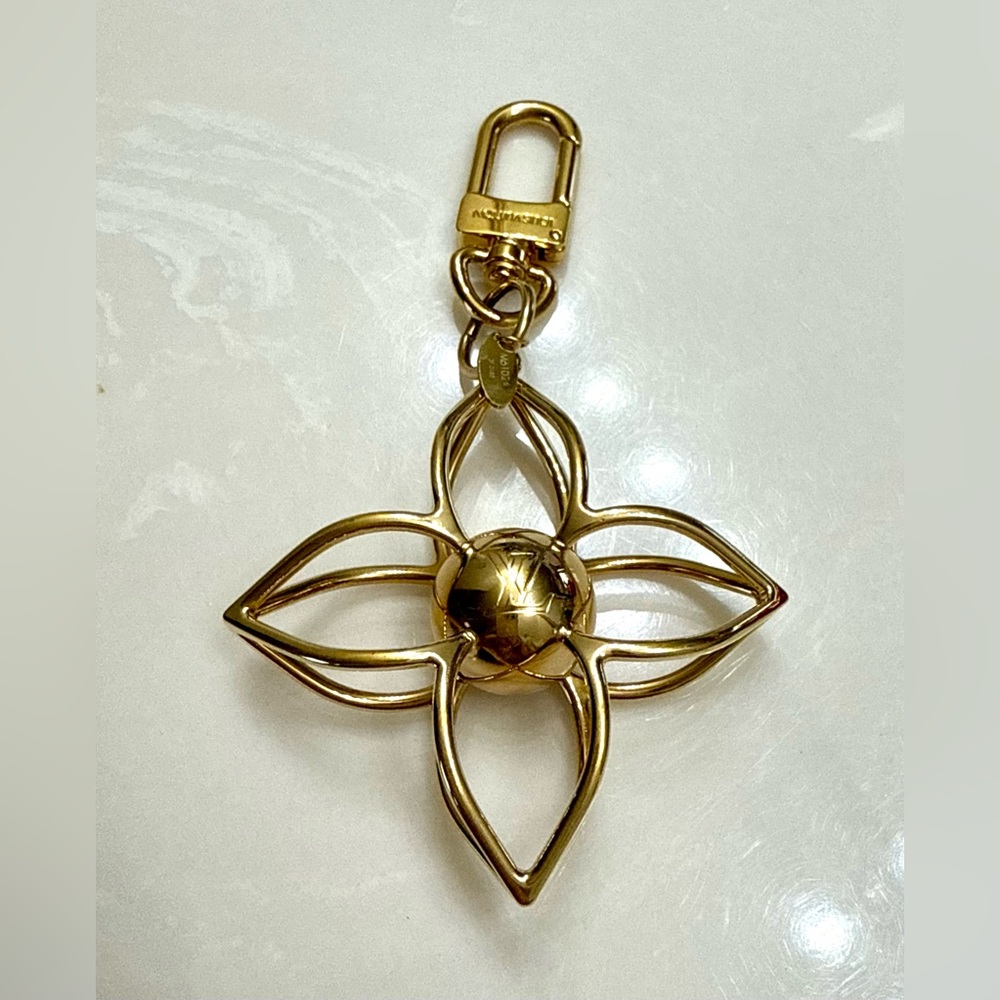 Auth LOUIS VUITTON Gold Metal LV Hanging Handbag Charm